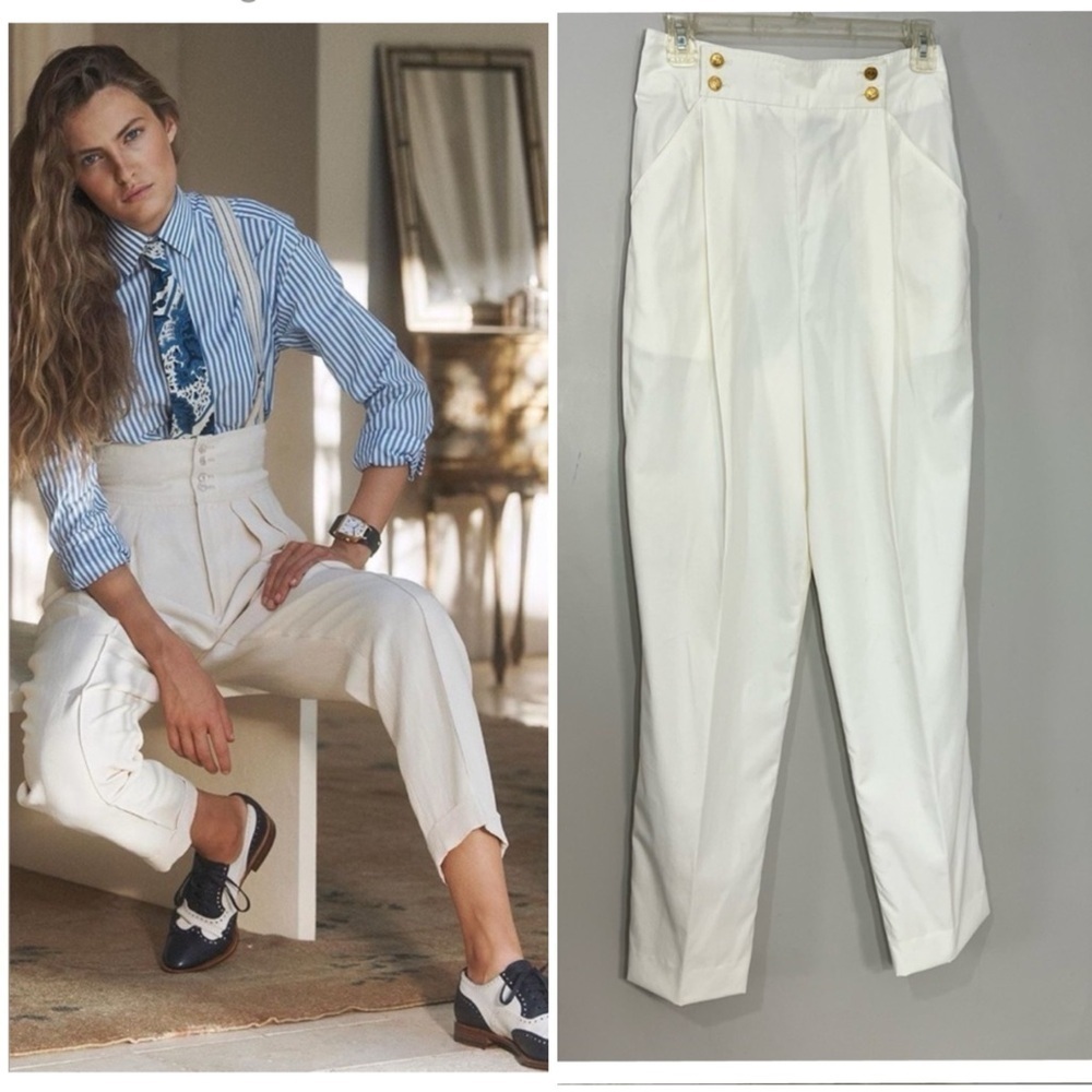 NWT Vintage Nautical High Rise White Pants Preppy Sailor Slacks Old Money Small